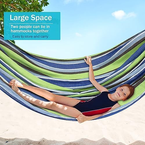 MOSFiATA Hammocks Portable Camping Hammock Upgraded 550lb Comfortable Fabric Hammock with Two Anti Roll Balance Beam and Sturdy Tree Straps for Camping, Patio, Backyard, Outdoor （Light Green）