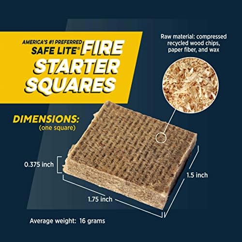 Rutland 50B Safe Lite Fire Starter Squares for Fireplaces, Grill Pits, Campfires, BBQ & Smokers - Longer Burn - 144 Squares