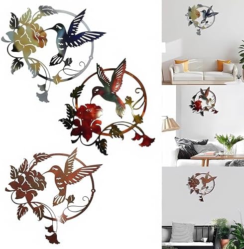 Zoihet Round Metal Bird Wall Art Decor - Hummingbird Wall Art Silhouette for your patio, garden, and fence Art Decor, Bird Wall Silhouette Indoor and Outdoor Hanging (Red)