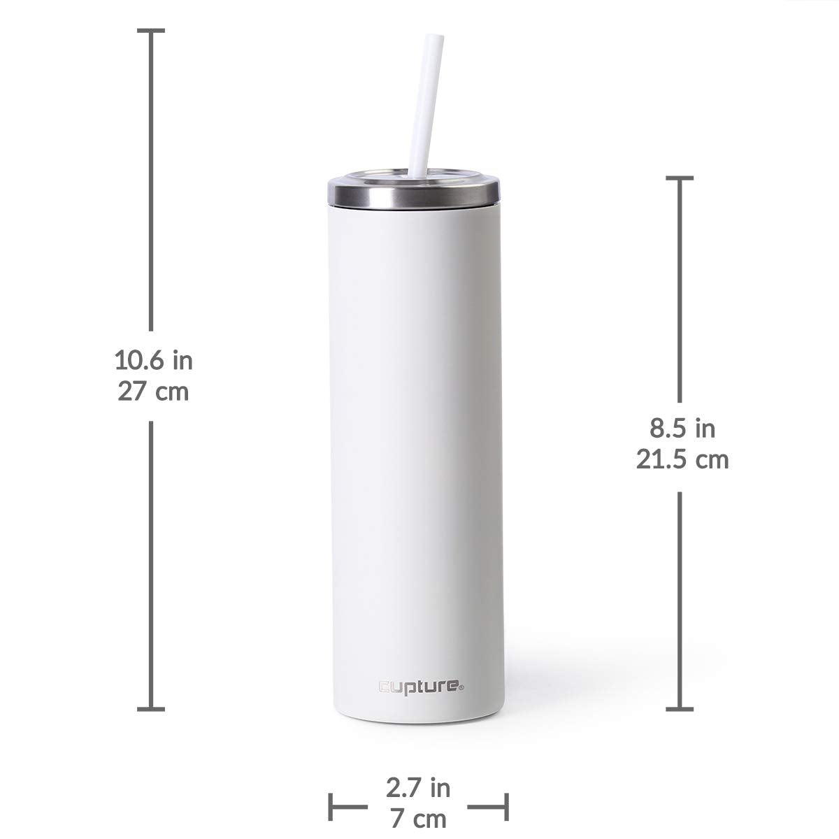 Cupture Stainless Steel Skinny Insulated Tumbler Cup with Lid and Reusable Straw - 16 oz (Winter White)