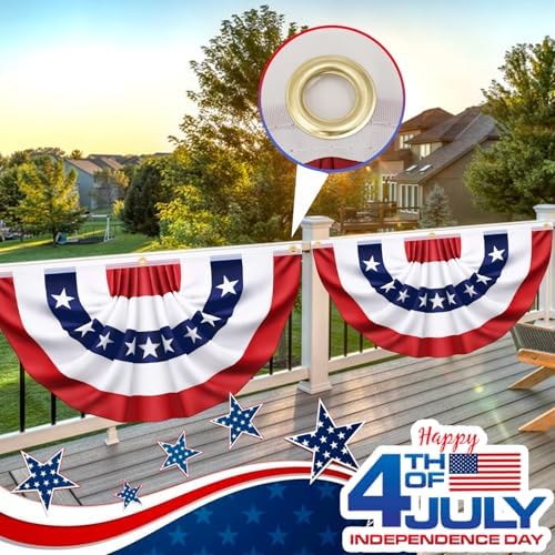 3x6 Ft 4 Pack American Pleated Bunting Fan Flags, Patriotic Half Fan Banner American Flag Decoration Bunting for Outside Red White and Blue Decor Independence Day Memorial Day 4th of july Decorations