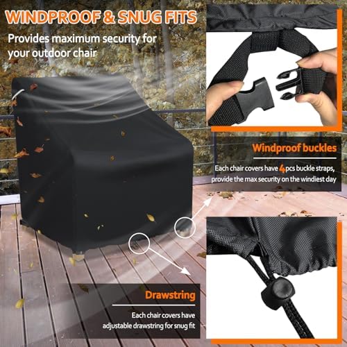 STARTWO Patio Outdoor Chair Covers, Outdoor Furniture Covers Waterproof adapter for Lawn Lounge Seat, Wicker, Swivel, Adirondack, Rocking Chairs, 32"Lx 37" W x 36"H inch, Black