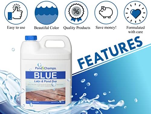 Blue Lake and Pond Dye - One Gallon of Professional Lake & Pond Dye - Treats Up to 1 Acre - Royal Blue Color - Safe for Fish, Wildlife, Pets & Children