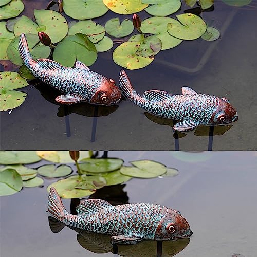 Koi Fish Decor - Set of 2 Antique Koi Fish Garden Statue for Outdoors, Patio and Backyard Decoration