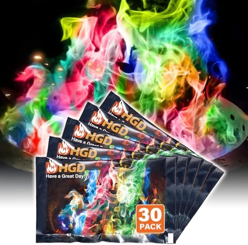 HGD (30 Pack) Magic Campfire Fire Color Changing Packets for Fire Pit, Indoor/Outdoor Fireplace, Bonfire - Rainbow Magical Flame, Camping Accessory, Compatible with Wood
