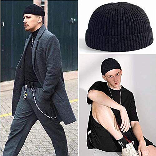 TOPSEM 2 Pieces Trawler Beanie Watch Hat Roll up Edge,Winter Warm Knit Beanie Caps,Skullcap Fisherman Watch Beanie Unisex for Men Women,Soft and Durable（Black+Grey）