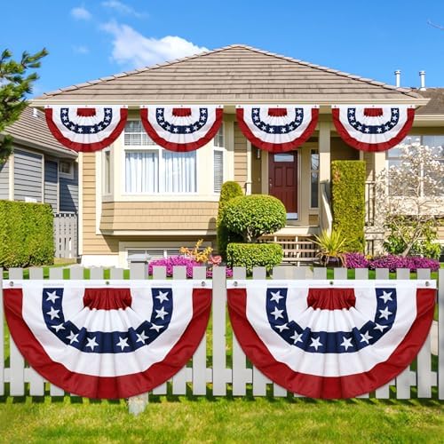 6 Pack American Pleated Fan Flag,1.5 X 3 FT American Bunting with Brass Grommets and Zip Ties,Patriotic Half Fan Banner Flag Decor, Memorial Day 4th of July Decoration Outdoor
