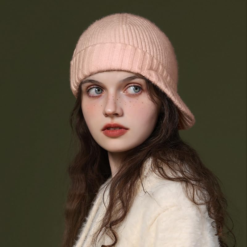 Winter Hats for Men Women - Thick Warm Stylish Knit Beanie Hat, Soft Stretch Cute Womens Winter Hats with Visor Pink