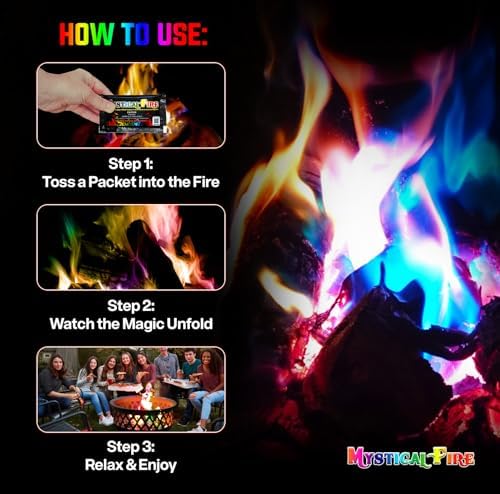 Mystical Fire Color Changing Packets Fire Pits Campfire Enchanted Multi-Color Magical Fun for Indoor Fireplace or Outdoor Use 0.882 Ounces 50pk