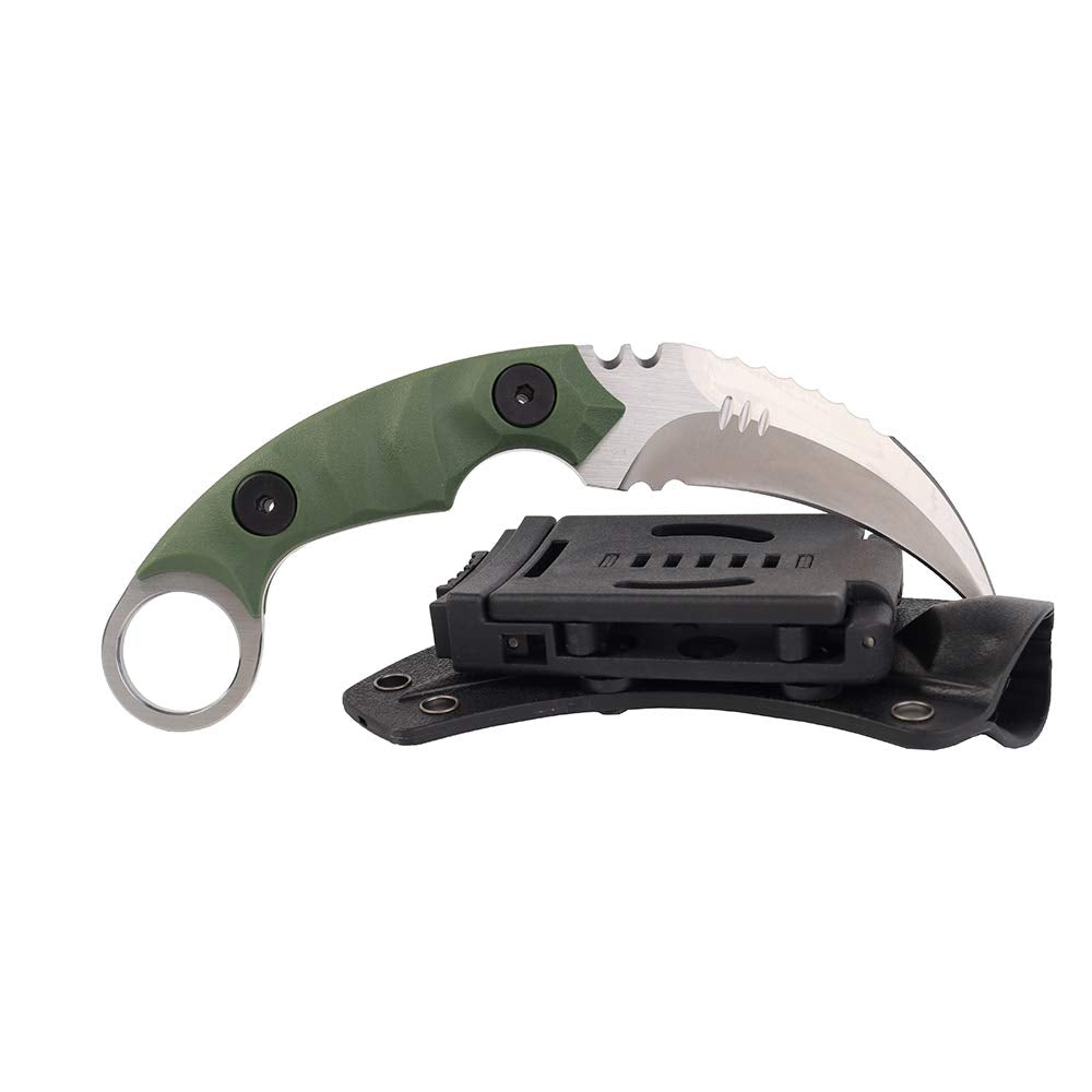 MASALONG Outdoor Survival claw Tactical teeth Knife Double edged sharp Fixed Blade Knife With Sheath (5CR Sand light Green handle)