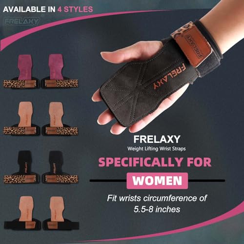 Frelaxy Lifting Wrist Straps Women and Men, Weight Lifting Grips with Cushion Wrist Loop, Double Layer Leather and Storage Pouch, Gym Workout Straps for Deadlift and Powerlifting (All Black)