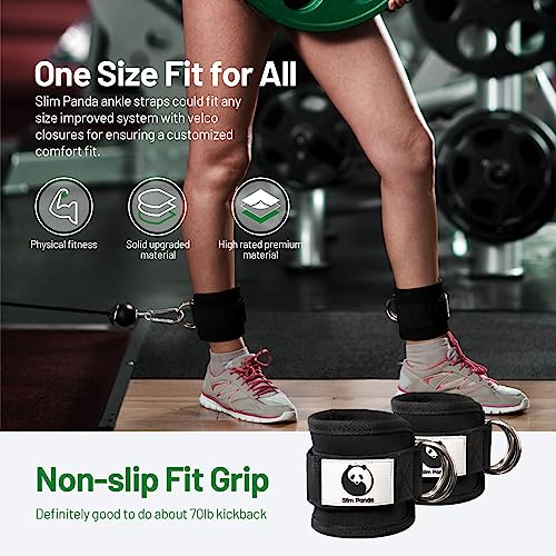 Slim Panda Ankle Strap for Cable Machine,Ankle Cuff for Kickbacks, Booty Hip Abductors,Glute Workouts, Leg Extensions, Curls for Men and Women, Adjustable with Double D-Rings (Single, Upgraded Pink)