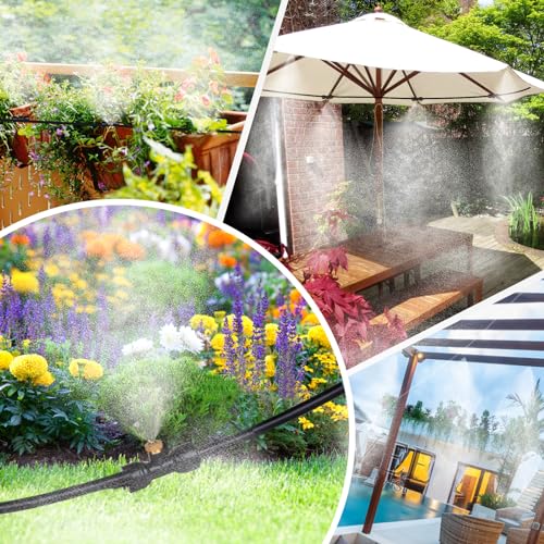 Misting Cooling System,100FT (30M) DIY Misting Line + 30 Brass Mist Nozzles +2 PE Antioxidant Adapters 3/4", Outdoor Mister for Patio Backyard Garden Greenhouse