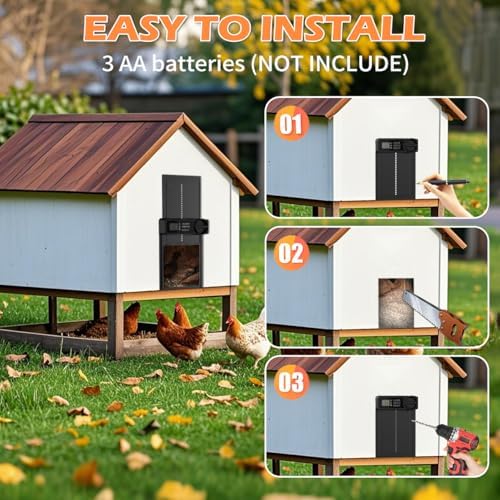 Automatic Chicken Coop Door - Aluminum Auto Chicken Coop Opener with Anti-Pinch Sensor, Battery Powered Chicken Door with Smart Timer & LCD Display, Waterproof