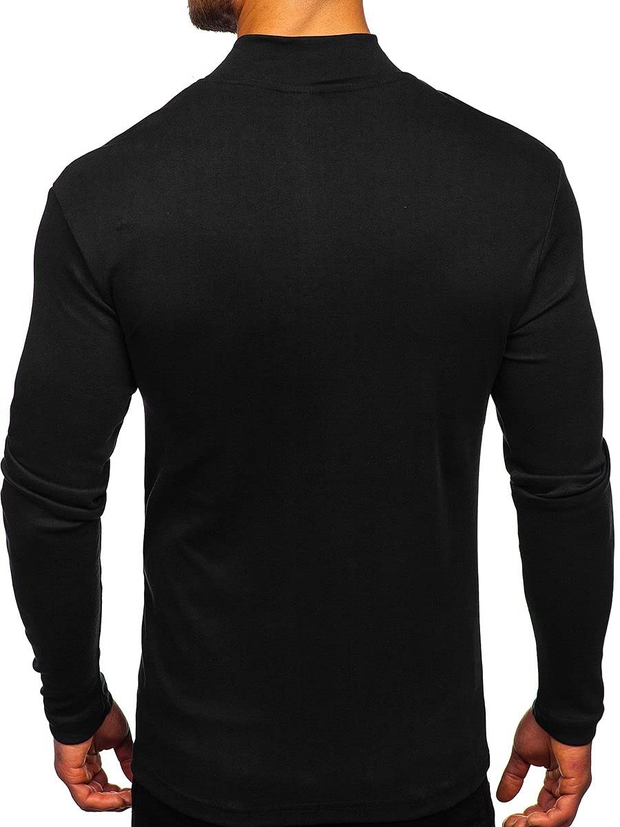 Mens Mock Turtleneck T-Shirt Long Sleeve Pullover Basic Designed Undershirt Stretch Lightweight Top Black