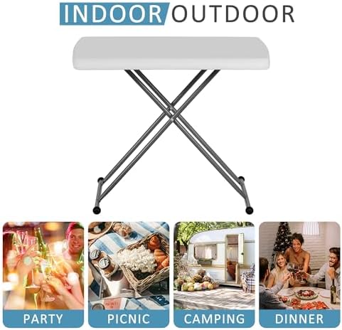 SUPER DEAL 2.5 Foot Plastic Folding Table, Indoor Outdoor Portable Heavy Duty Adjustable Height Kitchen or Camping Barbecues Picnic Party Table, White