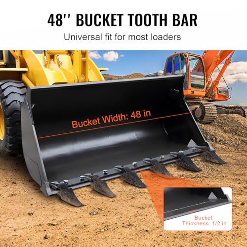 VEVOR Bucket Tooth Bar, 48'', Heavy Duty Tractor Bucket 6 Teeth Bar for Loader Tractor Skidsteer, 4560 lbs Load-Bearing Capacity Bolt On Design, for Efficient Soil Excavation and Bucket Protection