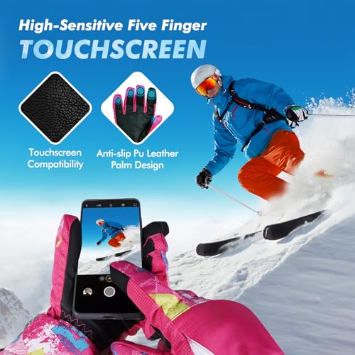 Odtmger Ski Gloves, Winter Gloves,Winter Waterproof Ski Gloves, Warm and Breathable Snow Gloves, Suitable for Outdoor Sports of Boys and Girls in Cold Winter