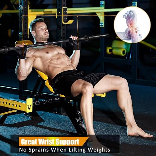 ihuan Breathable Weight Lifting Gloves: Fingerless Workout Gym Gloves Wrist Support Palm Protection Extra Grip for Fitness Rowing Pull-ups