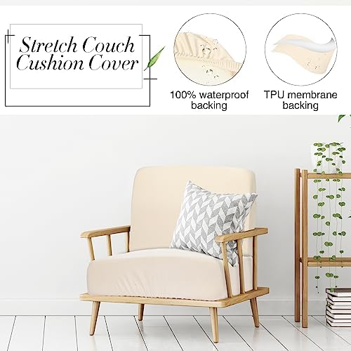 Newwiee 8Pcs Patio Cushion Covers Stretch Outdoor Cushion Cover Replacement for Patio Furniture Sofa Couch Slipcovers, Soft Flexibility Washable Furniture Protector(Waterproof Pure,Beige)