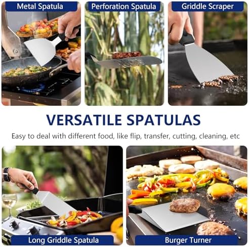 18Pcs Griddle Accessories Kit (with Basting Cover), Joyfair Stainless Steel Flat Top Grilling Spatula Accessory Tools Set with Melting Dome Burger Press, for Outdoor BBQ Teppanyaki Hibachi Cooking