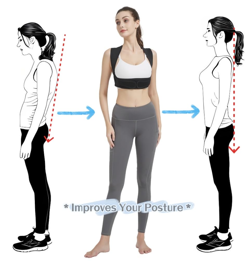 SIFFOI Posture Corrector for Women, 3rd Gen. Adjustable Back Support with Shoulder Brace, Back Straightener and Pain Relief for Men, Black (Small/Medium)