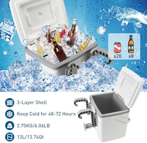 13.74 Qt Pool Cooler for Above Ground Pools, with 5 Ice Pack, Hard Cooler with Handle, Portable Above Ground Pool Accessories,Cans Keep Cold for 1-3 Days, Suitable for Poolside,Camping, Fishing