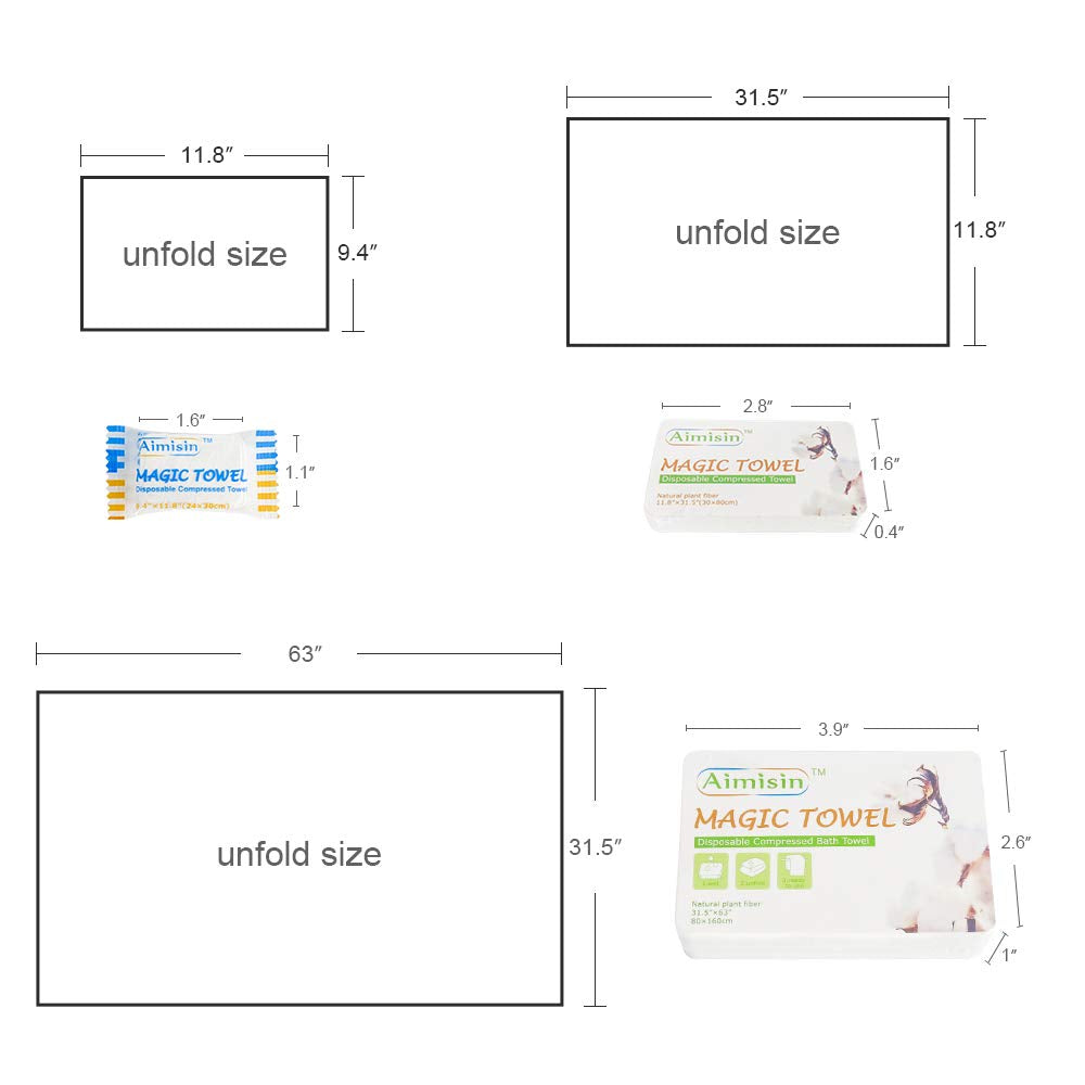 Aimisin Compressed Towels Disposable Soft Durable Towels 100% Cotton for Home Bathroom Travel Camping (M-11.8''x 31.5''-1pack(10pcs))