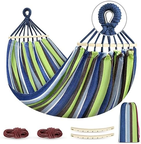 MOSFiATA Hammocks Portable Camping Hammock Upgraded 550lb Comfortable Fabric Hammock with Two Anti Roll Balance Beam and Sturdy Tree Straps for Camping, Patio, Backyard, Outdoor （Light Green）