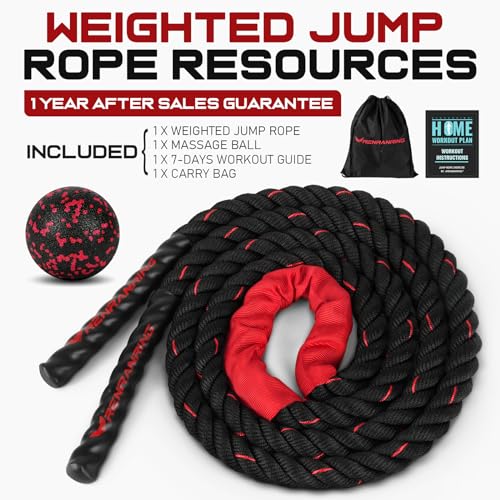 Jump Rope, 3LB Weighted Jump Rope for Fitness, 9.8ft Heavy Jumping Ropes for Exercise, Adult Workout Rope for Men & Women Improve Strength, Skipping Rope for Gym Training, Home Workout
