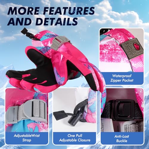 Odtmger Ski Gloves, Winter Gloves,Winter Waterproof Ski Gloves, Warm and Breathable Snow Gloves, Suitable for Outdoor Sports of Boys and Girls in Cold Winter