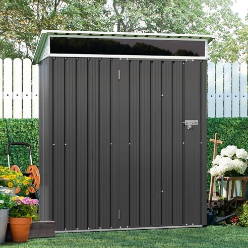 Shintenchi 5x3 FT Outdoor Storage Shed with Window, Outdoor Waterproof Storage Shed Metal Garden Shed with Lockable Single Door, Weather Resistant Tool Storage House Shed for Garden,Backyard,Dark Gray