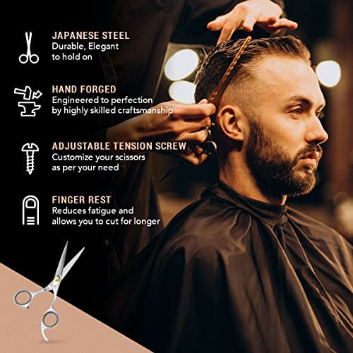 Ontaki Hair Cutting Scissors 6.5" - Japanese Steel Shears for Beard & Mustache - Hand-Forged Tool for Barbers, Men & Women - Sharp Hair Shears