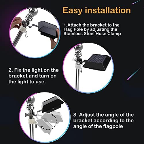 Solar Flag Pole Light, Bright White 6000k Flagpole Light Upgrade Solar Powered for 5ft 6ft Flag Pole, Outdoor Dusk to Dawn Led Solar Lights, Outside House Garden Yard American Flags Decor,Black