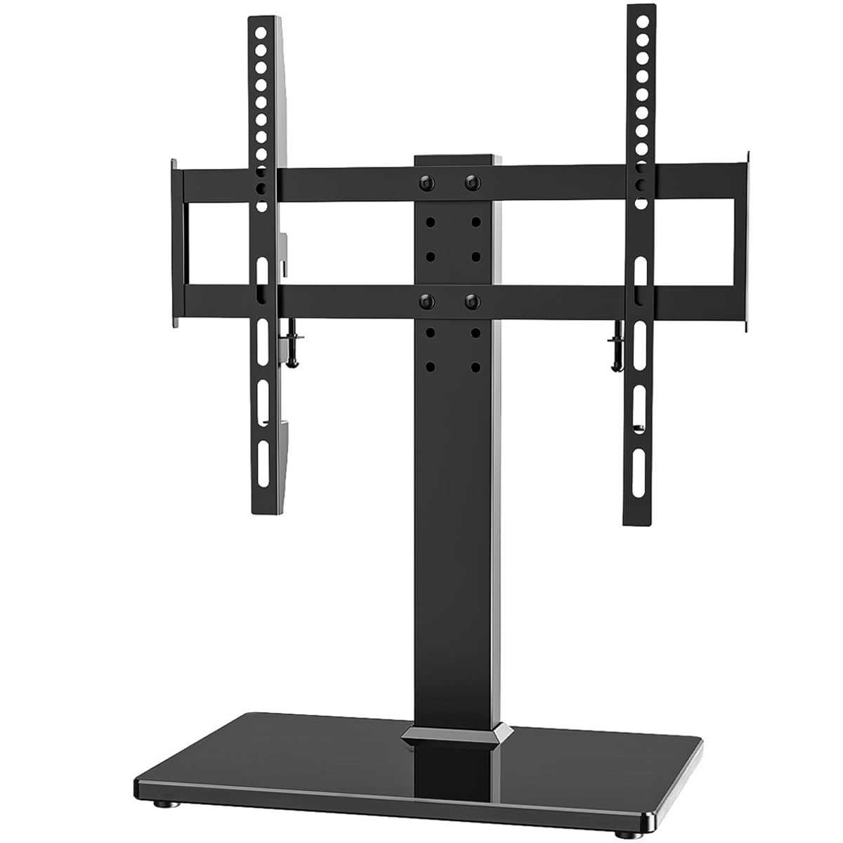 Universal TV Stand - Table Top TV Stand for 27-60 inch LCD LED TVs - 6 Level Height Adjustable TV Base Stand with Tempered Glass Base & Wire Management, VESA 400x400mm