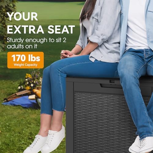 NUNU LAB 31 Gallon Outdoor Storage Box Waterproof,Indoor Outside Deck Box,Backyard Storage Bin For Package Delivery,Garden Tools,Patio Cushions,Pool Accessories,Storage Bench Lockable Lid