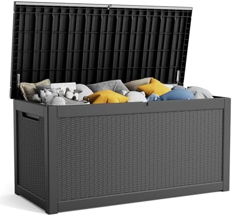 260 Gallon Resin Deck Box, Lockable Patio Outdoor Storage Box for Furniture, Garden Tools and Tools Storage, Waterproof Outside Storage Boxes - Black