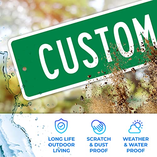 Custom Street Sign, Personalized Steet Sign, Customizable Novelty Road Green Background, 4x18 Inches, ACM, Fade Resistant, Made in USA