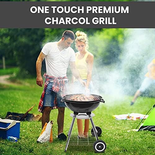 18 Inch Portable Charcoal Grill – Heavy-Duty Round BBQ Grill with Thickened Grilling Bowl, Sturdy with 4 Legs & Wheels for Small Outdoor Barbecue, Camping, Travel, Tailgating & Backyard Cooking