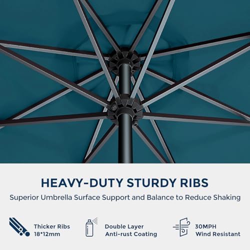 HOMSHADE 9ft Outdoor Patio Umbrella - Market Table Pool Deck Umbrella UPF50+ UV Protection with Push Button Tilt, Crank and 8 Sturdy Ribs (Peacock Blue, No base)