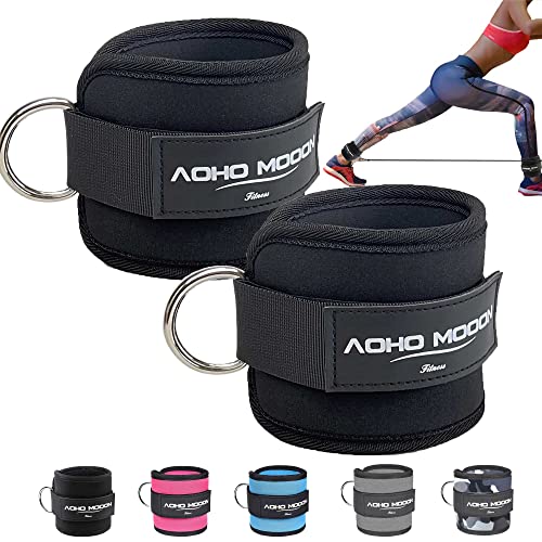 AOHO MOOON (Pair) Comfortable Adjustable Ankle Straps for Cable Machines Women, Gym Workout Leg Straps, Ankle Cuffs for Glute Workouts, Foot Straps for Kickback, One Size Fit All with D Ring