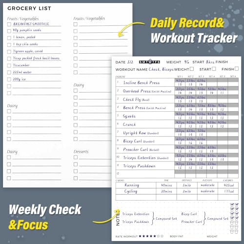 Fitness Journal for Women and Men, 8.8" x 6.6", Workout Log Sprial Book Planner for Tracking Progress and Achieving Your Wellness Goals, Black