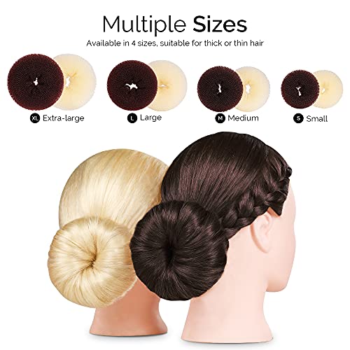 FANDAMEI Hair Donut Bun Makers Set - 4 Dark Brown & 4 Beige (2 Extra-Large, 2 Large, 2 Medium, 2 Small), 5 Elastic Bands, 20 Hair Pins