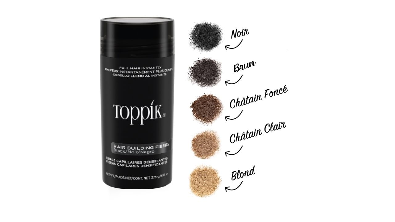 Toppik Hair Building Fibers, Black, 27.5g | Fill In Fine or Thinning Hair | Instantly Thicker, Fuller Looking Hair | 9 Shades for Men & Women