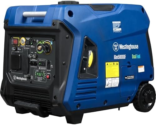 Westinghouse 5000 Peak Watt Super Quiet Dual Fuel Portable Inverter Generator, Remote Electric Start, Gas & Propane Powered, RV Ready 30A Outlet, Parallel Capable, Blue/Black
