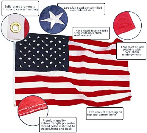 ANLEY EverStrong Series American US Flag 5x8 Foot Heavy Duty Nylon - Embroidered Stars and Sewn Stripes - 4 Rows of Lock Stitching - US National Banner Flags with Brass Grommets 5 X 8 Ft