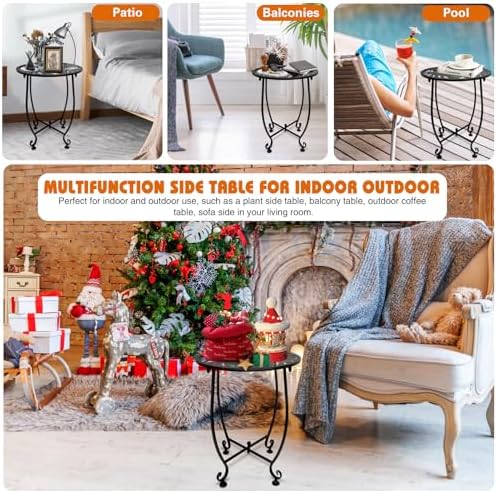 Outdoor Side Table for Small Spaces, 2 Pack 14 Inch Round Metal End Table for Patio Balcony Yard Porch, Anti-Rust Waterproof Accent Table for Indoor Outdoor Use, Easy Assembly