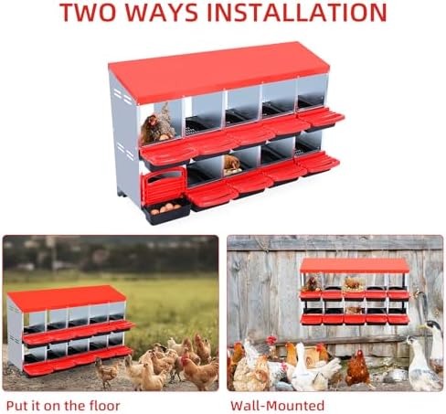 Chicken Nesting Box,10 Compartment Nesting Boxes for Laying Eggs,Wall Mount Poultry Roll Away Chicken Laying Boxes,Easy Egg Collection,Cleanable Pull Out Hen Roosting Boxes 10 Hole