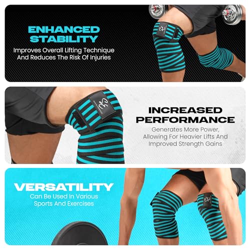 Special Essentials Knee Wraps for Weightlifting with Strap (2 Pack) - 72 Inches Flexible Support for Men & Women, for Powerlifting, Squats, Leg Press, and Cross Training