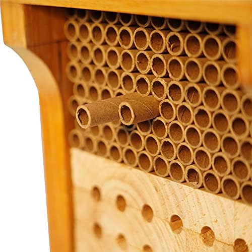 Mason Bee House Wax Coated Mason Bee Hive Wooden Insect Hotel Carpenter Bee House for Outdoors Attracts Peaceful Bee Pollinators to Your Garden